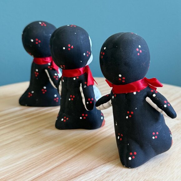 3 Vintage Handmade Penguin Figurines Christmas With Red Bow Ties - Picture 7 of 10